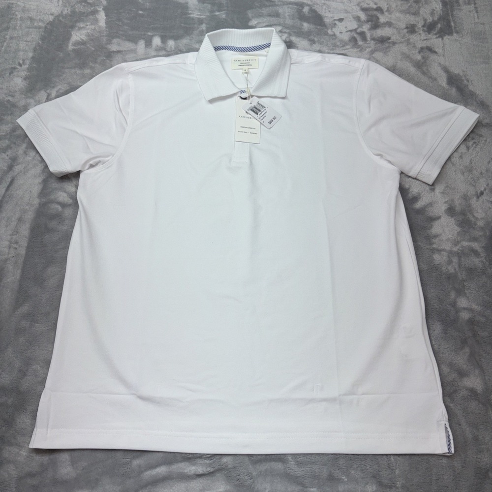 CON.STRUCT Regular Fit Quick Dry  Polo Comfort Stretch White Med‎ NWT
